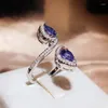 Wedding Rings Yatay Blue Heart Gem Pave Exquisite Shine Zircon For Women Fashion Handmade Personalized Tassel Handicraft Jewelry