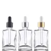 30 ml Botellas cuentagotas de vidrio transparente / esmerilado Pipeta de reactivo líquido Botellas de perfume de aceite esencial cuadradas Aceite de humo e botellas de líquido Bambú Gxca