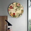 Wandklokken bruine vogel rode rozenbloem retro klok decoratief voor woonkamer keuken slaapkamer thuiskantoor stil