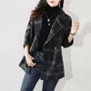 Trajes de mujer, chaqueta holgada, Blazer para mujer, ropa de Tweed a cuadros, prendas de vestir exteriores de mezcla de lana a cuadros, abrigos para mujer, estilo coreano juvenil