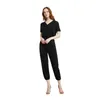 Women's Jumpsuits Rompers Summer Women Jumpsuits Elegant Black White Office Work V-neck Jumpsuit Casual Bodysuit Rompers 230422