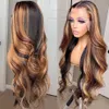 Soulignement brun Brown Wave 360 Lace Frontal Wig Simulation Perruques de cheveux humains pour femmes Pré-cueillets Blonds Blonds Brésiliens bon marché Brésiliens