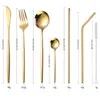 Din sets sets 42pcs rosé goud servies roestvrijstalen bestek spiegel straw vork lepel mes set western diner eco vriend