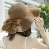 Breda randen hattar vår och sommar kvinnors solstrån hatt skuggad stor bambu bowknot mode fiskare utomhus