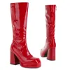 Boots Platform Women's High Knee Boots Autumn Winter Patent Leather Knee High Boot Female Waterproof Heel White Red Party Fetish Shoes 231122