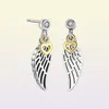 Nouveau authentique 925 Sterling Silver Ailes Pendants Boucles d'oreilles Ensemble Boîte d'oreille d'oreille pour la plume de plumes de diamant CZ pour femmes9972589