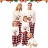 العائلة مطابقة ملابس عيد الميلاد بيجاماس مجموعة 2023 عيد الميلاد ملابس الأب أمي و ME الغزلان أعلى السراويل منقوشة باللونين الليلي.