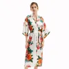 Women's Sleepwear Sexy Women Long Robe Large Floral Wedding Bride Kimono Bridesmaid Satin Bathrobe Ladies Dressing Gown Night Dress