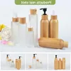 50ml 100ml 120ml 150ml Flat Shoulder Frosted Glass Spray Pump Bottles with Bamboo Lid for Skin Care Serum Lotion Shampoo Shower Gel Toi Mbwl