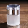 Frosted Glass Jar Cream-flaskor Runt kosmetiska burkar Hand Face Cream Bottle 20G-30G-50G-burkar med guld/silver/vit akrylmössa PP-foder DSSG