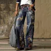 Women's Jeans Vintage 2023 Women Floral Printed Pants Casual Long Denim Trousers Streetwear 230422