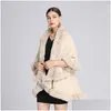 Sciarpe Sciarpe Manica a pipistrello allentata Cappotto in maglia morbida Donna Inverno Mantello da festa Ampio collo in pelliccia sintetica Rex Cappotto Mantella Moda Poncho Chal D Dhtxe