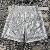 Short d'été pour hommes, imprimé de motifs argentés, décontracté, séchage rapide, ample, droit, mi-pantalon de plage, vêtements masculins