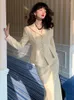 Robe de deux pièces Unxx Femmes Petit Parfum Style Blazer Fishtail Demi-Jupe Ensemble Vintage Taille Enveloppé Manteau Ensembles De Hanche