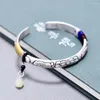 Bangle DSSilver Color Bracelet Women's Handmade Fashion Retro Solid Open Ladies Original Lotus Heart Sutra Jewelry