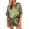 Women's Two Piece Pants Designer satin silk and short sleeved women's wear top loose with a row of buttons casual high waist