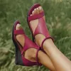 Sandales Commerce Extérieur Grande Taille Style Romain 2023 Polyvalent Tempérament Renforcé Wedge Chaussures Pour Femmes Bout Ouvert En Gros