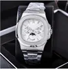 17 Style PP luksusowe zegarek srebrna obudowa niebieska tarcza Na-Utilus 40 mm mężczyzn AAA automatyczne zegarki mechaniczne 5711 zegar ze stali nierdzewnej