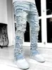 Jeans da uomo Pantaloni dritti in denim Europa e Stati Uniti Moda di strada Toppa elastica Personalità Tendenza da uomo