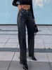 Women's Jeans Cryptographic PU Leather Zip Up High Rise Pants Club Party Casual Chic Straight Leg Pants for Women Trousers Pant Gothic Loose 231121