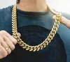 Correntes masculinas banhadas a ouro 14K 12 mm Miami Heavy Cuban Link Chain aço inoxidável 24 polegadas