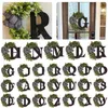 Flores decorativas Apellido Corona de puerta delantera durante todo el año con lazo Decoración creativa Eucalipto Granja Primavera 26 letras Su B8U7