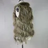 Women's Fur & Faux Lady Vest 2023 Women Knitted With Raccoon Dog Collar Natural CoatWomen's Women'sWomen's