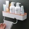 Prateleiras do banheiro Banheiro prateleira chuveiro Caddy Organizador de shampoo montado na parede rack com gaveta barra de toalha sem perfuração de acessórios de armazenamento de cozinha 230422