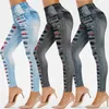 Kvinnors leggings Rose Sports Bekväma denim höft mode damer tryckta byxor