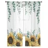 Curtain Eucalyptus Leaves Sunflower Flower Sheer Curtains Home Window Decorations Voile Tulle For Living Room Bedroom Kitchen