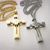 Anhänger Halsketten Große 40 60mm Silber/Gold Draht Kreuz Charm Halskette 316L Edelstahl Schmuck Für Herren 4mm 24 Zoll Rolo Kette