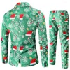 Ternos masculinos xingqing homens smoking natal 2 peça regular ajuste terno floco de neve santa impressão blazer jaqueta calças definir roupas de festa