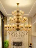 Chandeliers European Style Golden Chandelier Living Room El Black Ceramic Multi-Layer Crystal Staircase Villa Large