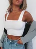 Moda kadın yelek kare boyun kısa kollu üst seksi karaoke çıplak sırt pre a cioustop yaz beyaz siyah gündelik temel tişört