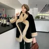 Manteau d'extérieur en laine et fourrure pour femme, vêtement d'hiver, Parka tendance, Poncho Long et chaud, 2023