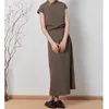 Robes de travail T-shirt chinois découpé en diagonale pour les femmes en été ensemble haut et demi-jupe amélioré