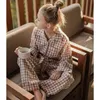 パジャマのかわいい子供の茶色の茶色のチェックパジャマセットは、子供の服を着て寝るためにスイベルカラーレトロパジャマでセット231122