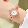 Montres-bracelets 2 pièces ensemble de luxe mode femmes montre alliage Bracelet dames Quartz montre-Bracelet strass Bracelet pour cadeau