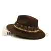 Szerokie brzegowe czapki wiadra czapki retro z piór czaszka skórzana zespół Kobiet mężczyzn wełna vintage Feel Fel szeroki brzeg fedora Panama Jazz Bowler Hat 545761cm 231122