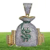 New Micro Paved Cubic Zirconia Money Bag Pendant Necklace Copper Gold Color Punk Jewelry for Men Women7379407