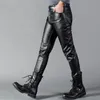 Herrbyxor Herrläderbyxor mager fit Elastic Fashion Pu Leather Biker's Trousers Nightclub Party Dance Pants Thin 231121