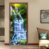 Pegatina de puerta 3D impermeable de PVC, calcomanías de pared autoadhesivas DIY, decoración del hogar, paisaje de cascada, pegatinas de puerta de papel tapiz 3D Po 21221N