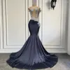 Partykleider Lang Schwarz Prom 2023 Sheer O-Ausschnitt Sparkly Luxus Diamant Kristalle Spandex Afrikanische Mädchen Meerjungfrau Kleider