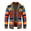 Hot selling men's winter new color matching lapel sweater jacket fashion men's casual slim knit men's top