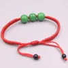 Charm Bracelets Natural Grade A Jade Jadeite Women Round Bead With Red Rope Weave Bracelet 6.3inch