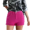 Women's Shorts Fashion Women Casual Sexy Hole Stretch Denim Ladies High Waisted Button Pocket Slim Short Mini Pants Jeans Pink Trend