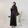 Etnische kleding Shimmer Abaya Dubai Luxe drukknoop voorkant Handgenaaide kralen Mouwen Gordel Gewaad Islamitische kimono Moslimvrouwen Feest (Nee