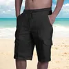 Shorts pour hommes Été Hommes Lin Pure Couleur Poche Casual Homme Vêtements Cargo Beach Hawaii