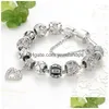 أساور سحر قلب زهرة الأساور بان دورا تصاميم 925 Sier Vintage Beads Bangle Charms Girls Lady Crystal Rhinestone Diamo Dhtkr