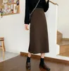 Юбки высокого качества женские 2023 сексуальные шерстяные юбки-карандаши с разрезом миди винтажная черная талия осень-зима корейские женские юбки